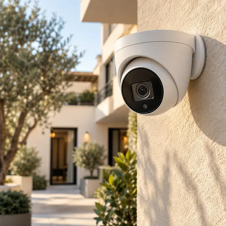 Cámara CCTV en una fachada residencial.